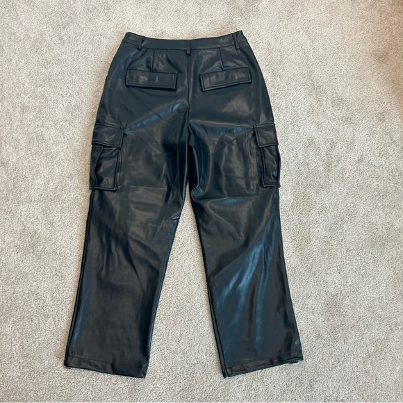 7 For All Mankind black faux leather pleather cargo pants drawstring ankle NWT - Picture 4 of 15